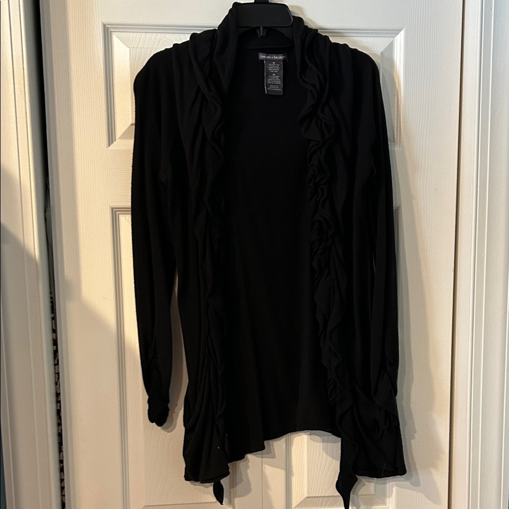 Chelsea & Theodore Black Ruffled Cardigan